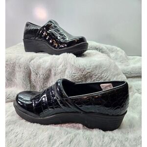 Black Patent Leather Clogs Comfort Nurse Shoes Work‎ Slip On Alligator